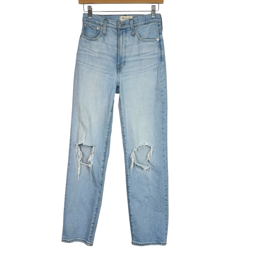 Madewell Perfect Vintage Straight Jeans Womens 25 Light Wash Ripped Distressed